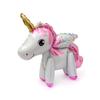 Globo de unicornio de pie ensamblado en 3D, gran cabeza de caballo arcoíris de dibujos animados, globo de película de aluminio, decoración de escena de cumpleaños infantil