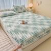 Juego de Sábana Bajera Ajustable Estampada Bubble Milk Velvet, Pieza Única, Acolchado de Pelo de Conejo, Terciopelo Coral, Protector de Colchón, Cubre Cama, Juego de Tres Piezas