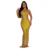 C7556 Transfronterizo Aliexpress Amazon Moda Europea y Americana Sexy para Mujer Malla Transparente Strass Vestido Ajustado