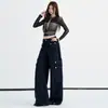 Jeans casuales de estilo americano azul marino transfronterizos con bolsillos tridimensionales para mujer, nuevo modelo de principios de otoño 2026 con diseño de múltiples tachuelas
