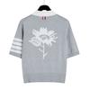 TB Verano Nuevo Top Polo de Punto con Solapa y Mangas Cortas de Flor para Mujer Polo de Flor en la Espalda Versátil para Mujer