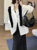 HOO Otoño Nuevo Camisa para Mujer Francesa de Tencel Cuello de Doble Capa Estructurada Minimalista Versátil para el Trabajo CSA2177