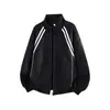 Chamarra con cremallera y cuello mao estilo japonés transfronteriza, corte holgado, versátil, elegante, diseño minimalista americano, chamarra a rayas, sudadera para hombre