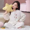 Pijama infantil de algodão nuvem com mangas compridas, estilo outono e primavera, estilo princesa para meninas, roupa de casa fofa de desenho animado para meninas mais velhas