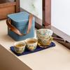 Juego de té de viaje de cerámica con paisaje colorido de fábrica, traje, juego de té para acampar al aire libre, tetera portátil, taza de té