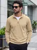 Suéter de malha masculino com zíper parcial e gola alta, comércio exterior TK, casual de manga longa com textura waffle vertical para primavera e outono