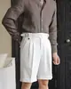 Shorts casuales de cintura alta para hombre para el verano, pantalones casuales de pierna recta no planchables para negocios, pantalones de traje de longitud media estilo Nápoles