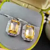 Brincos e Tarraxas de Citrino Brasileiro Natural com Pingente Colorido de Pedras Preciosas, Totalmente Cravejados com Diamantes, Deslumbrantes e Luxuosos, em Design Estilo Chanel