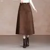 Saia Midi Evasê Cintura Alta Emagrecedora Retrô Feminina Outono/Inverno 2026 Nova Casual Camurça Pelúcia Para Ir ao Trabalho Midi
