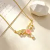 Colar Banhado a Ouro Cobre Zircônia Cúbica Incrustada Anel Duplo Incrustado com Diamante Corrente para Clavícula Feminina de Luxo Leve Design de Nicho Ins Simples Temperamento Joias de Prata
