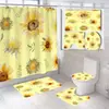 Divisória Impermeável e Anti-Mofo para Banheiro, Cortina de Chuveiro Personalizada Sem Furos, Tapete Estampado Específico para Banheiro, Conjunto de Quatro Peças para Tapete de Vaso Sanitário