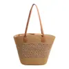 Bolsa de palha trançada feminina de grande capacidade verão nova cor bloco retalhos bolsa de ombro único texturizada para o dia a dia praia