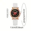 1 pieza - Reloj de cuarzo de moda para mujer con esfera en forma de corazón de pedrería y correa de cuero para mujer