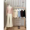 CONJUNTO OFICIAL de Duas Peças: Camisola de Renda Crochê + Cardigan de Tricô Estilo Suave de Início de Outono 16610