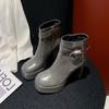 Botas Slim para Mulheres no Outono e Inverno, Botas Martin com Salto Grosso para Figuras Baixas, Novas Botas Curtas de Moda 2026 Impermeáveis com Plataforma e Salto Alto que São Confortáveis e Não Cansam os Pés