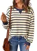 2026 Amazon Otoño Nuevo Suéter de Punto Waffle con Cuello Redondo de Manga Larga Holgado Casual con Patrón de Rayas para Mujer