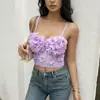 Sutiã estilo francês com tule, alças com barbatanas, design integrado com bojos, flores tridimensionais com contas, pode ser usado como peça externa com um lindo design nas costas
