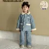Pijama Infantil Inverno Engrossado Quente Forrado com Fleece Bebê Conjunto de Roupa de Casa Infantil Acolchoado de Três Camadas para Meninos e Meninas