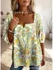 Nuevo top strapless de botones con estampado transfronterizo, elegante y con estilo para ir al trabajo, camisa casual de manga corta con cuello cuadrado, única y a la moda para mujer