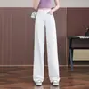Jeans Feminino de Cor Clara com Barra Larga Curva Primavera/Outono 2026 Novo Tencel Cintura Alta Emagrecimento Solto Estilo Preguiçoso Calças de Barra Reta