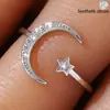 Nuevo Anillo Abierto de Estrella y Luna con Circonita Micro-Pavimentada 2025 para Mujer, Estilo Japonés y Coreano, Moderno, Dulce y Elegante, Anillo Ajustable