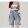 Shorts Jeans Vintage para Mulheres, Novo Estilo Verão 2026, Tamanho Pequeno Cintura Alta Emagrecedor Solto Reto Linha A Comprimento Médio