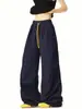 Pantalones Deportivos Largos Casuales de Pierna Ancha Recta Versátiles de Color Sólido de Corte Holgado de Moda para Hombre Retro