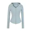Jaqueta Cardigan Sexy de Cintura para Yoga Outono e Inverno Novo Estilo Cintura Fina Emagrecedor Elástico Justo Moletom com Capuz