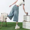 Jeans Cropped de Pierna Ancha Azul Claro para Mujer Verano 2025 Nuevos Pantalones Cropped Rectos Holgados Adelgazantes con Forma de Pera