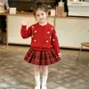 Conjunto de Suéter para Niña para Otoño e Invierno, Nuevo Cárdigan de Punto Jacquard, Falda a Cuadros Estilo Coreano para Bebé Niña, Vestido Suéter de Moda