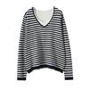 Ropa de punto informal holgada de cachemira japonesa y coreana para mujer en vacaciones de otoño e invierno Conjunto de dos piezas de punto de cachemira con bloques de color Camiseta interior de punto para usar debajo de otra ropa