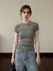 Top de verano para mujer de Chuwu Studio, tejido de punto calado en color gris, de manga corta, corte ajustado, con un diseño elegante y sofisticado
