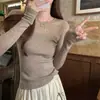 Suéter de Lã Tricotado de Manga Longa para Mulheres, Nova Moda Primavera 2025, Estilo Puro Desejo, Versátil, Slim-Fit, Top que Reduz a Idade