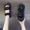 Sandalias tipo pan casual de alta gama para mujer, nuevo verano 2025, suela gruesa, velcro, zapatos de playa, zapatos romanos tipo bizcocho