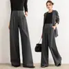 Pantalones grises de pierna ancha para mujer, nuevo estilo otoño 2026, de cintura alta, adelgazantes, corte recto, elegantes, arrugados, con caída, pantalones casuales para traje