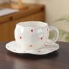 Conjunto de Xícara de Café e Pires de Cerâmica Coração Pintado à Mão Estilo Ins Coreano, Caneca Floral Pequena Criativa Irregular Pintada à Mão