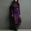 2025 Nuevo Otoño Invierno Transfronterizo Sexy Ajustado Manga Larga Vestido Básico para Mujer Adelgazante con Abrigo Falda de Cadera con Temperamento