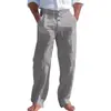 Pantalones Casuales Rectos Holgados de Algodón y Lino Transpirables de Color Sólido, Nuevo Estilo Europeo y Americano para Hombre, Pantalones Deportivos para Hombre, Todas las Estaciones