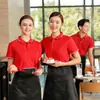 Camiseta de camarero de catering ropa de trabajo logo cafetería tienda de té con leche tienda de hot pot barbacoa impresión camiseta de manga corta venta al por mayor