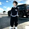 Conjunto de Moletom com Gola Listrada para Meninos de Crianças Estilo Coreano Roupas Frescas para Crianças Mais Velhas Conjunto de Duas Peças