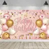 Novo Banner de Fundo Feliz Aniversário Transfronteiriço Banner de Fundo 100D Poliéster Série de Aniversário Festa Decoração de Cena Arranjo