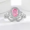 Anillo de Moda para Mujer Estilo Nueva Princesa Transfronterizo 6*8mm Diamante Rosa Diseño Coreano de Nicho Lujo Accesible Anillo Joyería