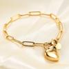 Pulsera Rectangular de Cadena de Pines de Venta Caliente Transfronteriza Europea y Americana Versátil Moda Colgante Redondo de Corazón Pulsera de Acero Inoxidable