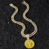 Colar com Pingente de Disco Redondo Anjo Full Diamond Chain Estilo Hip-Hop Novo Estilo Europeu e Americano Masculino