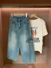 Jeans Wang de Moda Lavado Azul de Cintura Alta Ajustados Cortos de Pierna Ancha para Mujeres Petites, Nuevos para Verano 2026