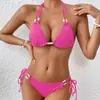 Novo Maiô Cortado Feminino Sexy Hot Girl Biquíni Duas Peças Decote Halter Costas Nuas Amazon Cross-Border