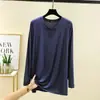 Camiseta masculina de manga comprida, tecido modal fino para primavera/outono, corte solto, tamanho grande, adequada para usar em casa, gola redonda, top casual e versátil