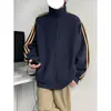 Chamarra deportiva de manga rayada con cuello alto, chamarra holgada con cierre para primavera y otoño, casual y versátil, estilo preppy, disponible en varios colores