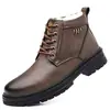 Zapatos de Hombre Invierno Nuevo Estilo Piel Genuina Versátiles Zapatos de Borrego Caña Alta Con Cordones Forrados de Felpa Cálidos Zapatos de Algodón para Hombre Botas de Nieve Venta al por Mayor