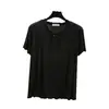 Camiseta de Manga Corta de Modal para Mujer, Nueva de Verano, Holgada, Ajustada, Camiseta Básica, Delgado, con Borde de Oreja, Top Casual